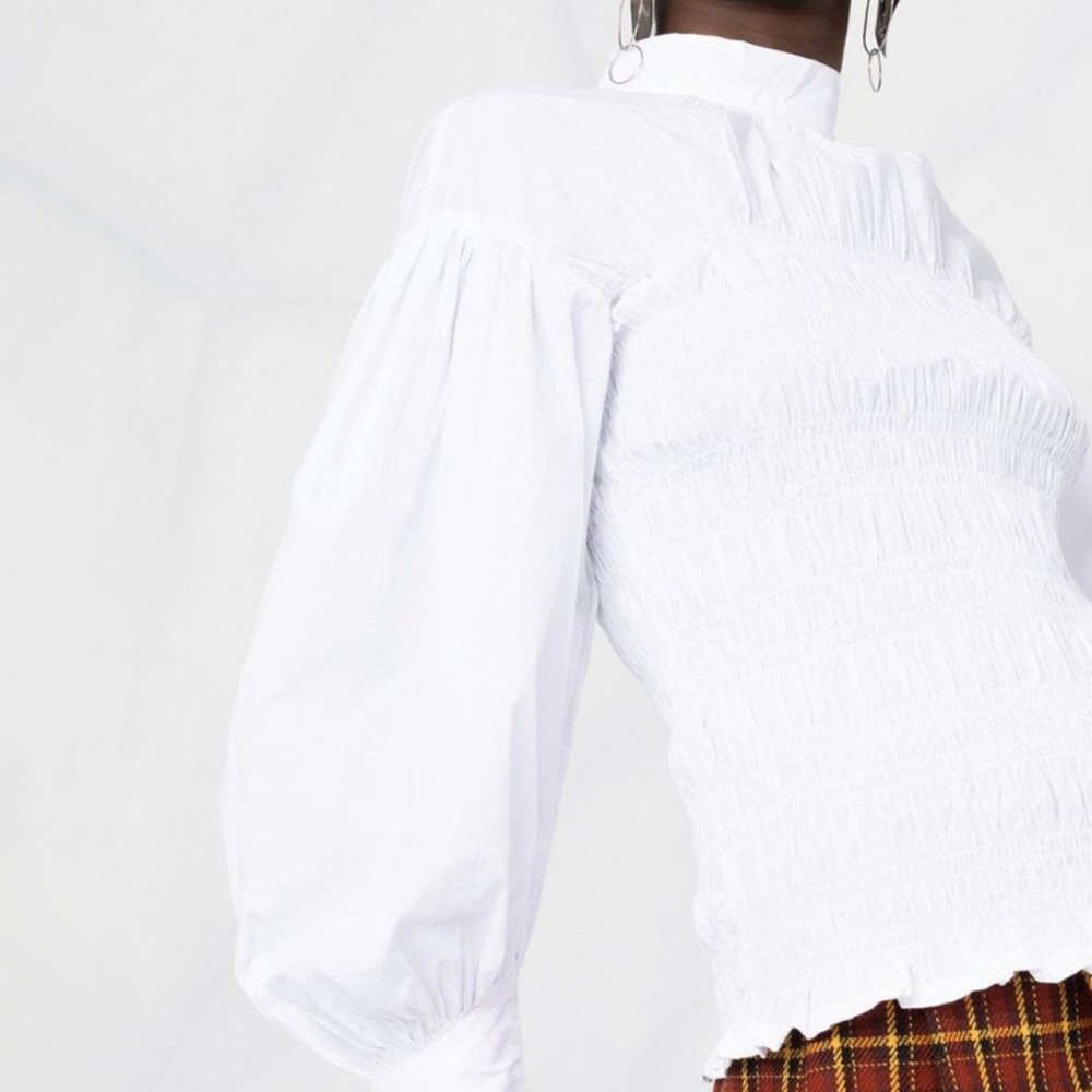 Ganni Smocked Poplin Shirt